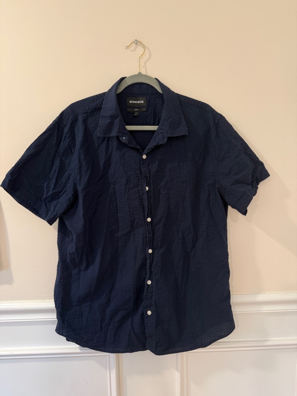 Bonobos Navy Textured Short-Sleeve Button-Down Shirt